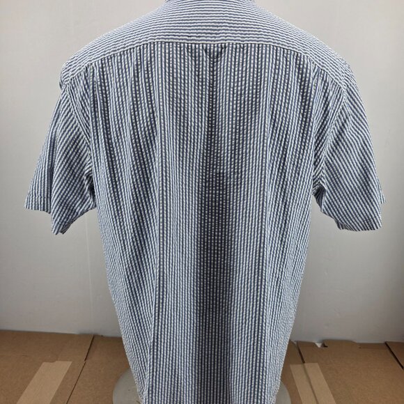 Jos A Bank Stays Cool Button Down Seersucker Shirt XL Blue White Striped Mens - Picture 8 of 12